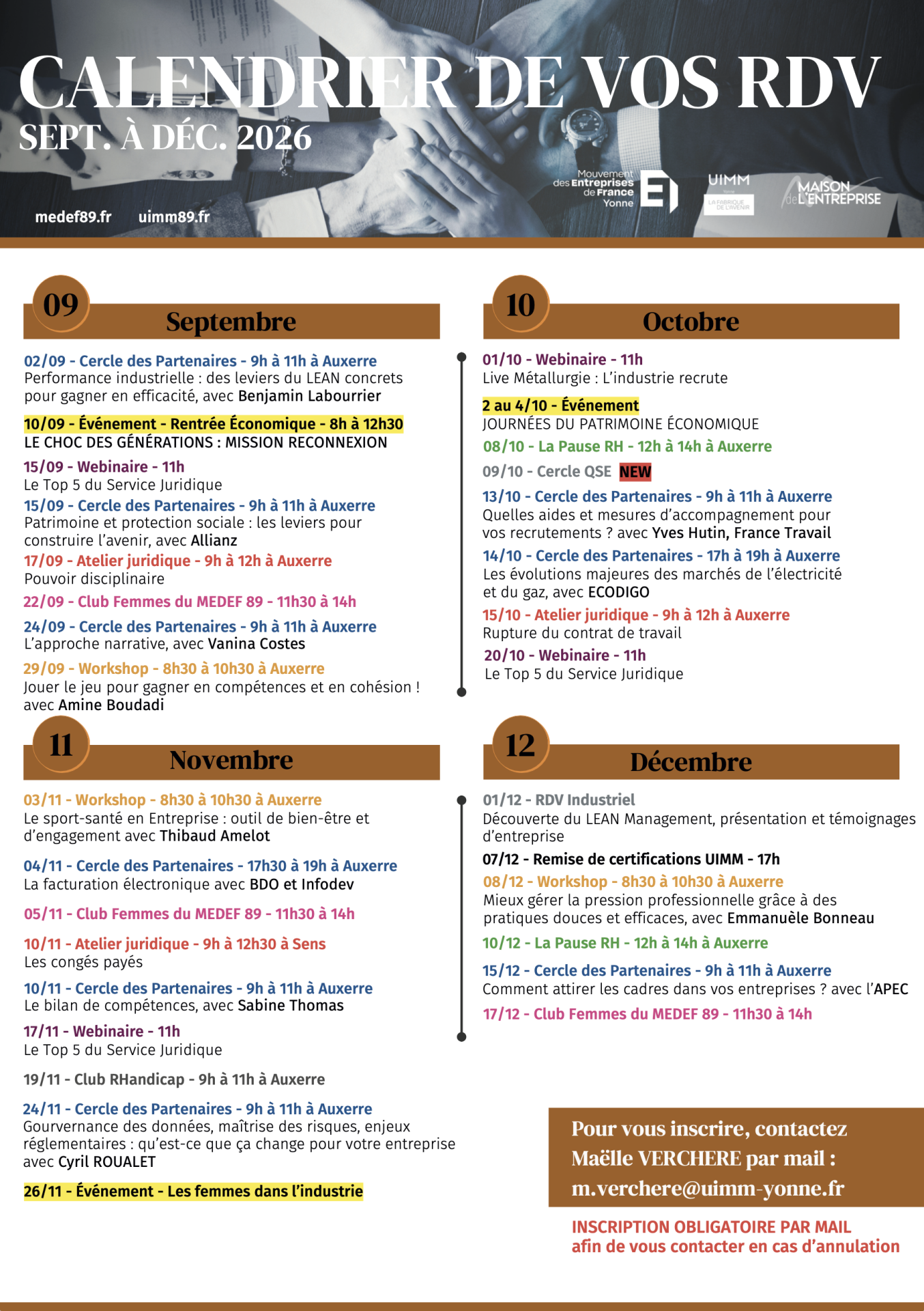 Les Rendez-vous du 2ème semestre 2026